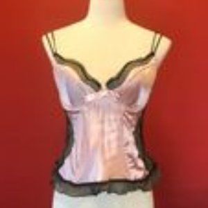 Jezebel Corset, Pink Satin and Black Lace, Hooks in back, size 36D, like new